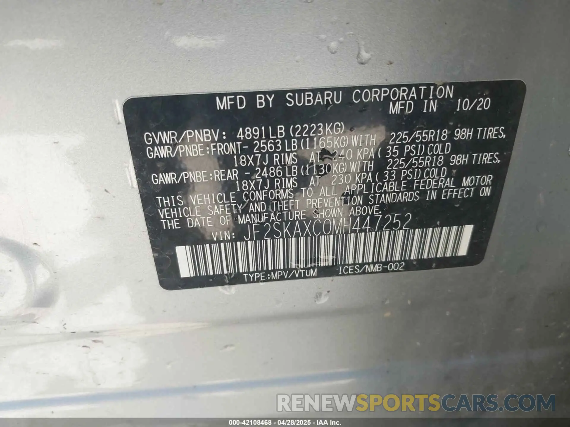 9 Photograph of a damaged car JF2SKAXC0MH447252 SUBARU FORESTER 2021