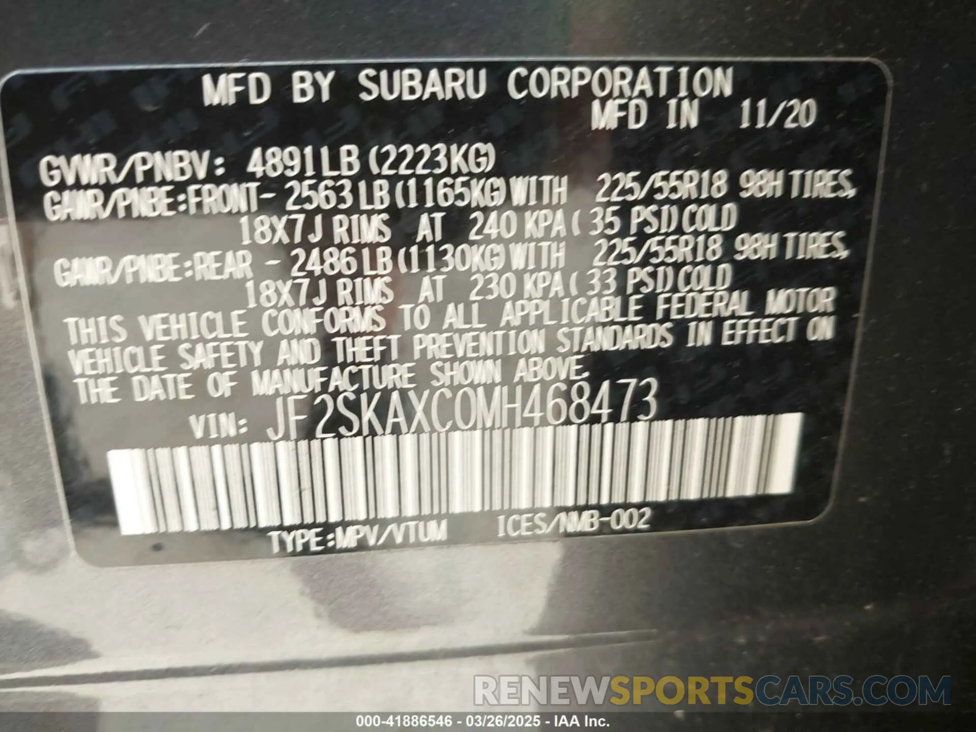 9 Photograph of a damaged car JF2SKAXC0MH468473 SUBARU FORESTER 2021