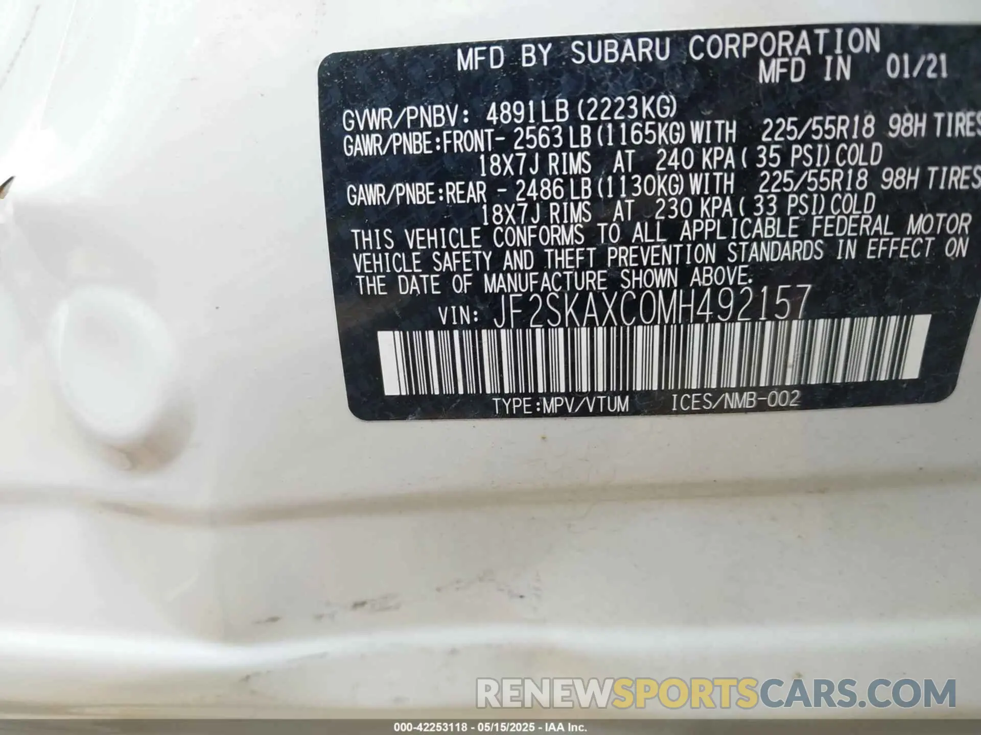 9 Photograph of a damaged car JF2SKAXC0MH492157 SUBARU FORESTER 2021