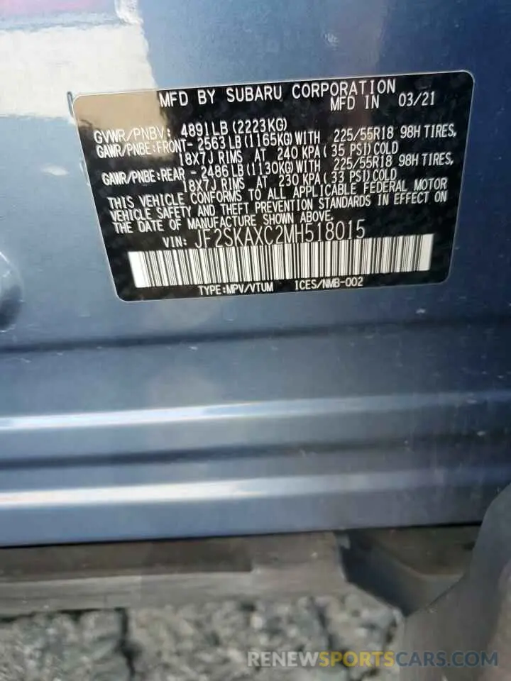 13 Photograph of a damaged car JF2SKAXC2MH518015 SUBARU FORESTER 2021