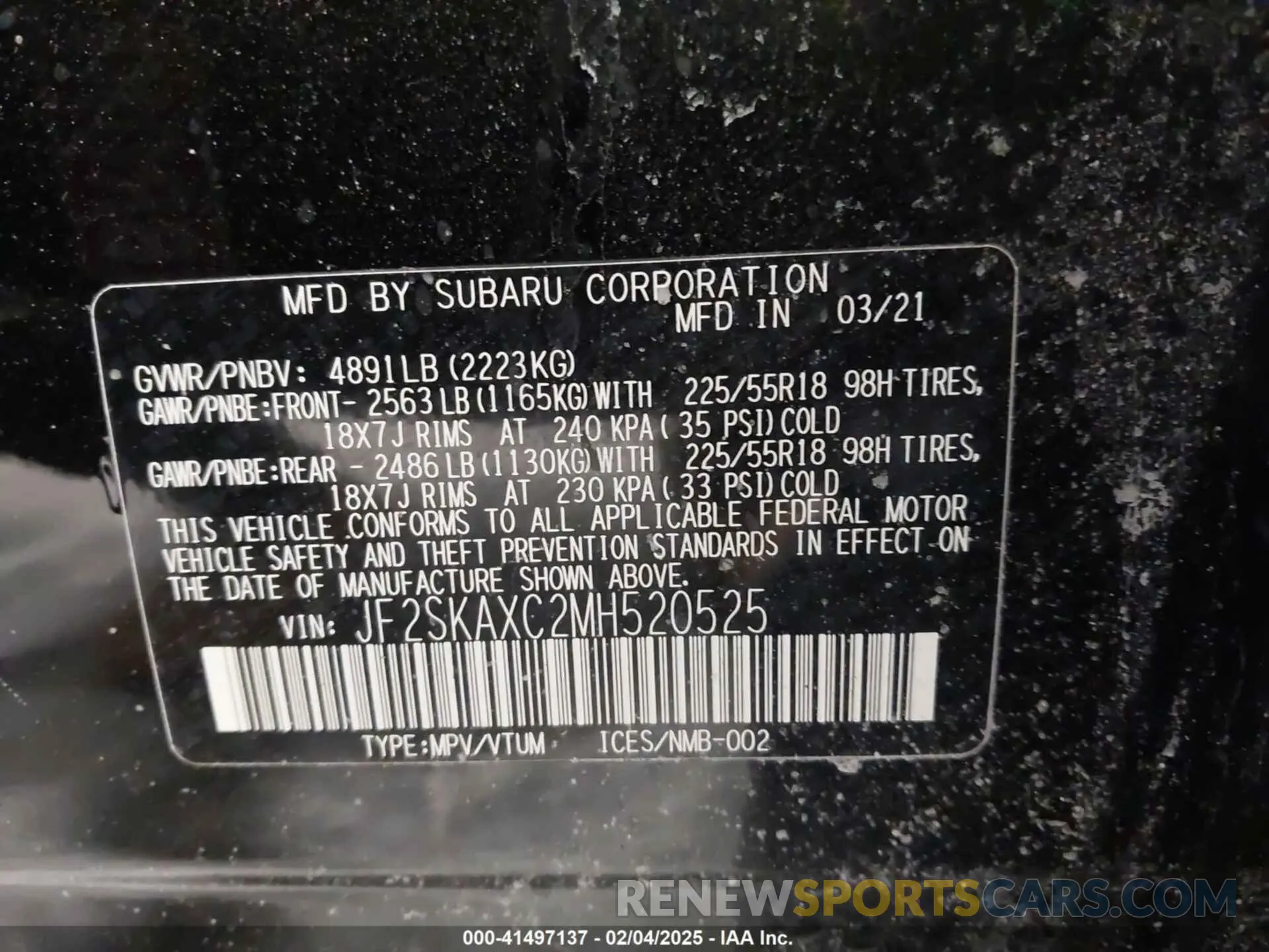 9 Photograph of a damaged car JF2SKAXC2MH520525 SUBARU FORESTER 2021