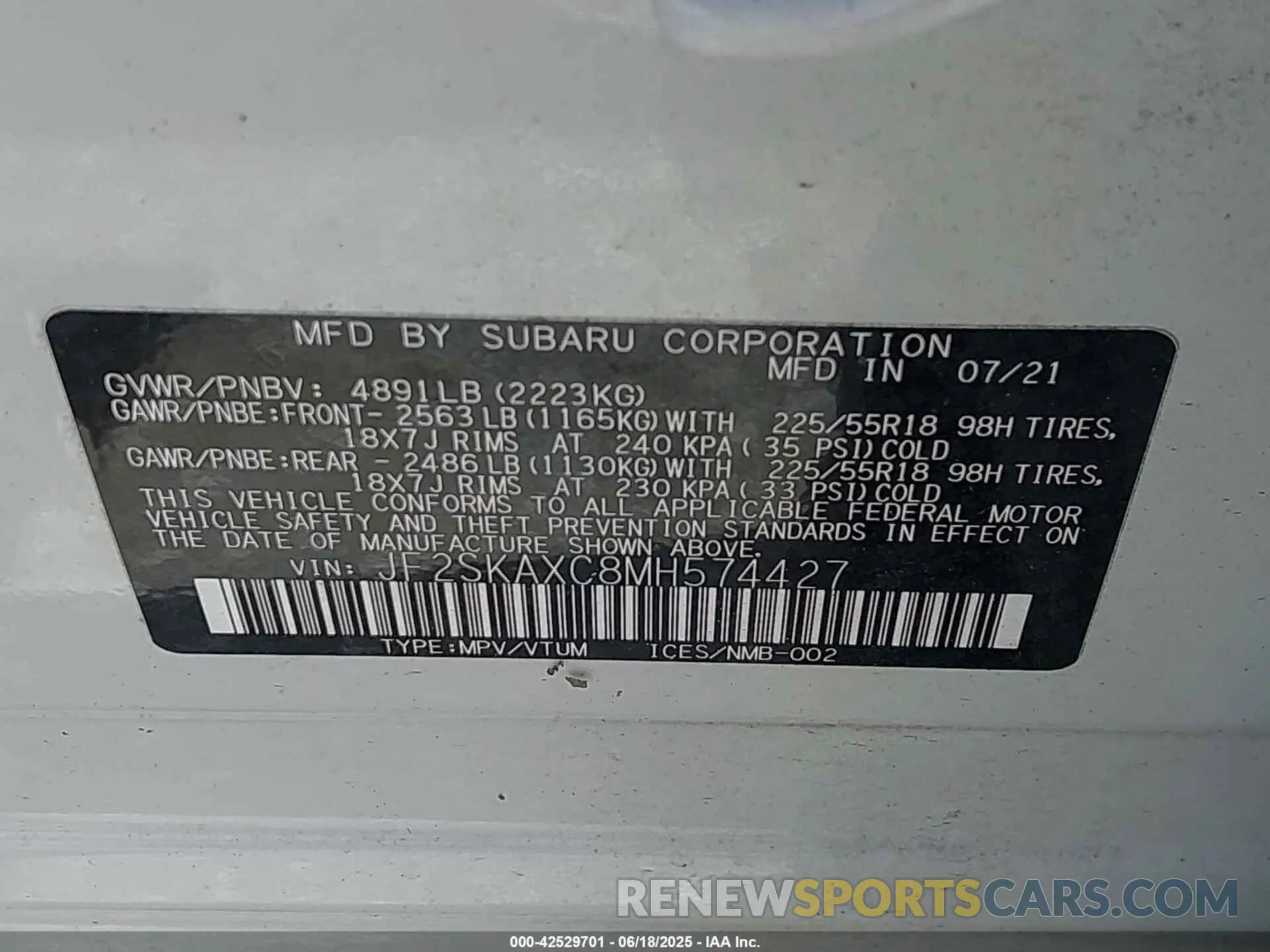 9 Photograph of a damaged car JF2SKAXC8MH574427 SUBARU FORESTER 2021