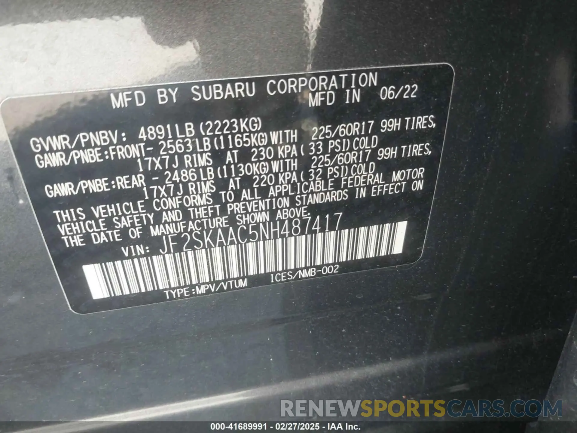 9 Photograph of a damaged car JF2SKAAC5NH487417 SUBARU FORESTER 2022