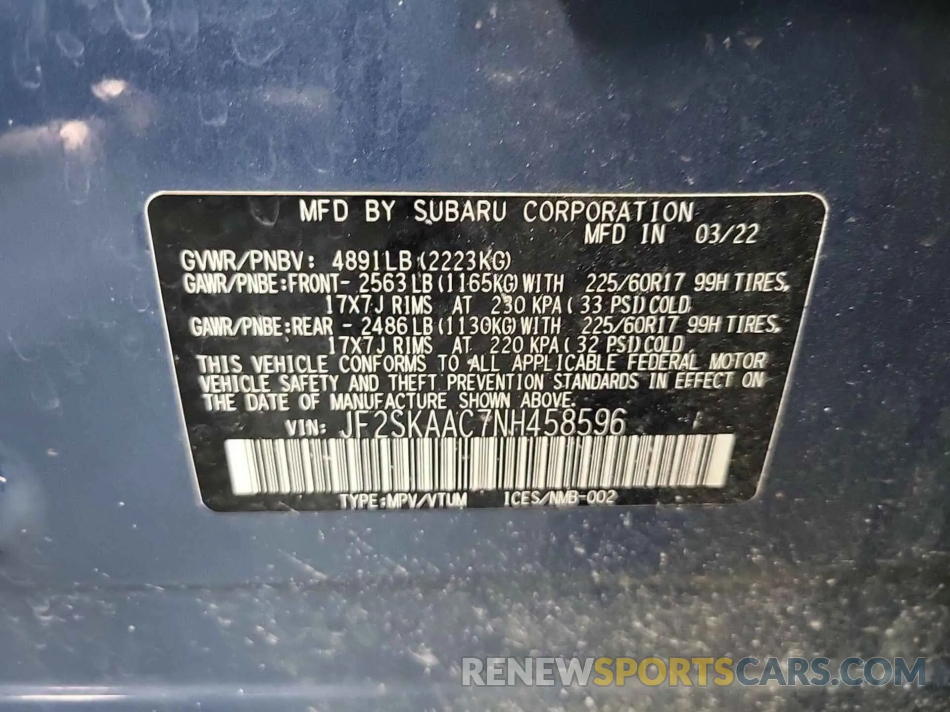 37 Photograph of a damaged car JF2SKAAC7NH458596 SUBARU FORESTER 2022