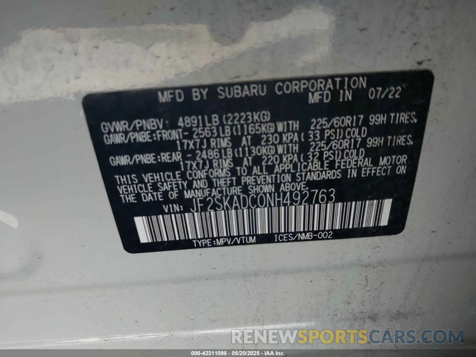 9 Photograph of a damaged car JF2SKADC0NH492763 SUBARU FORESTER 2022