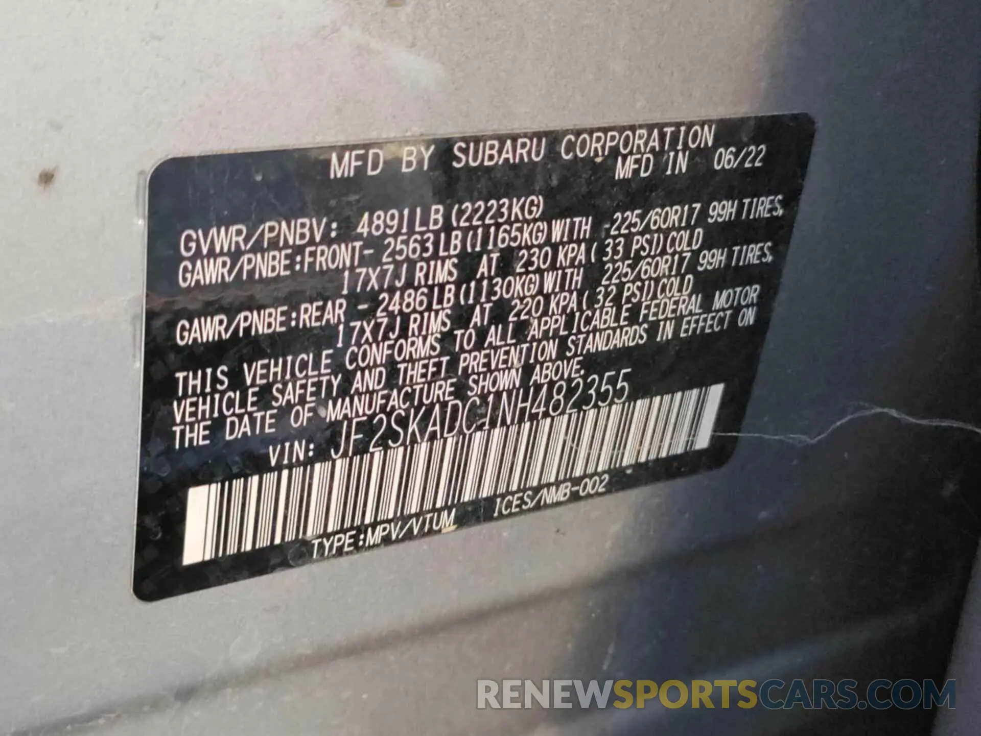 23 Photograph of a damaged car JF2SKADC1NH482355 SUBARU FORESTER 2022