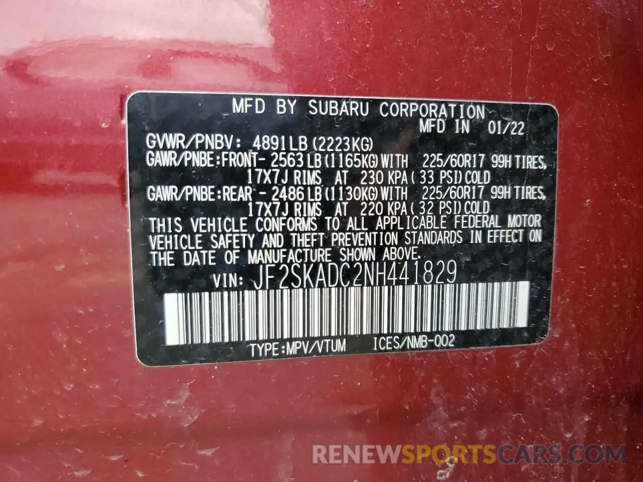14 Photograph of a damaged car JF2SKADC2NH441829 SUBARU FORESTER 2022