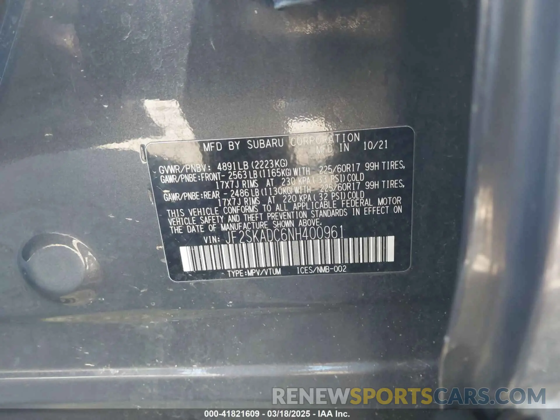 9 Photograph of a damaged car JF2SKADC6NH400961 SUBARU FORESTER 2022