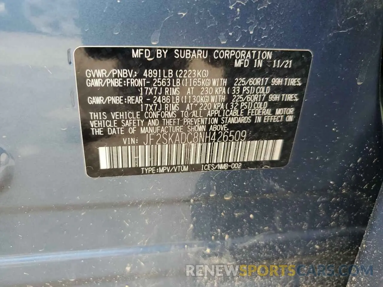13 Photograph of a damaged car JF2SKADC8NH426509 SUBARU FORESTER 2022