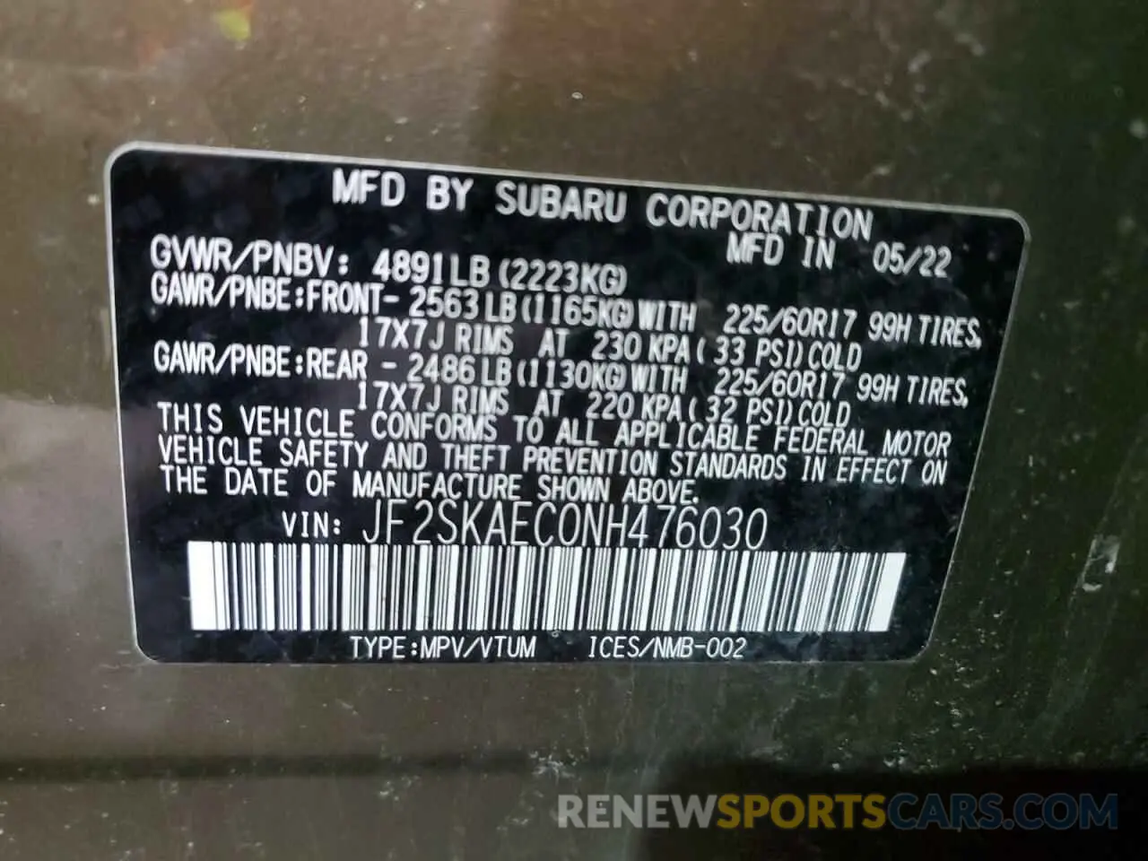13 Photograph of a damaged car JF2SKAEC0NH476030 SUBARU FORESTER 2022