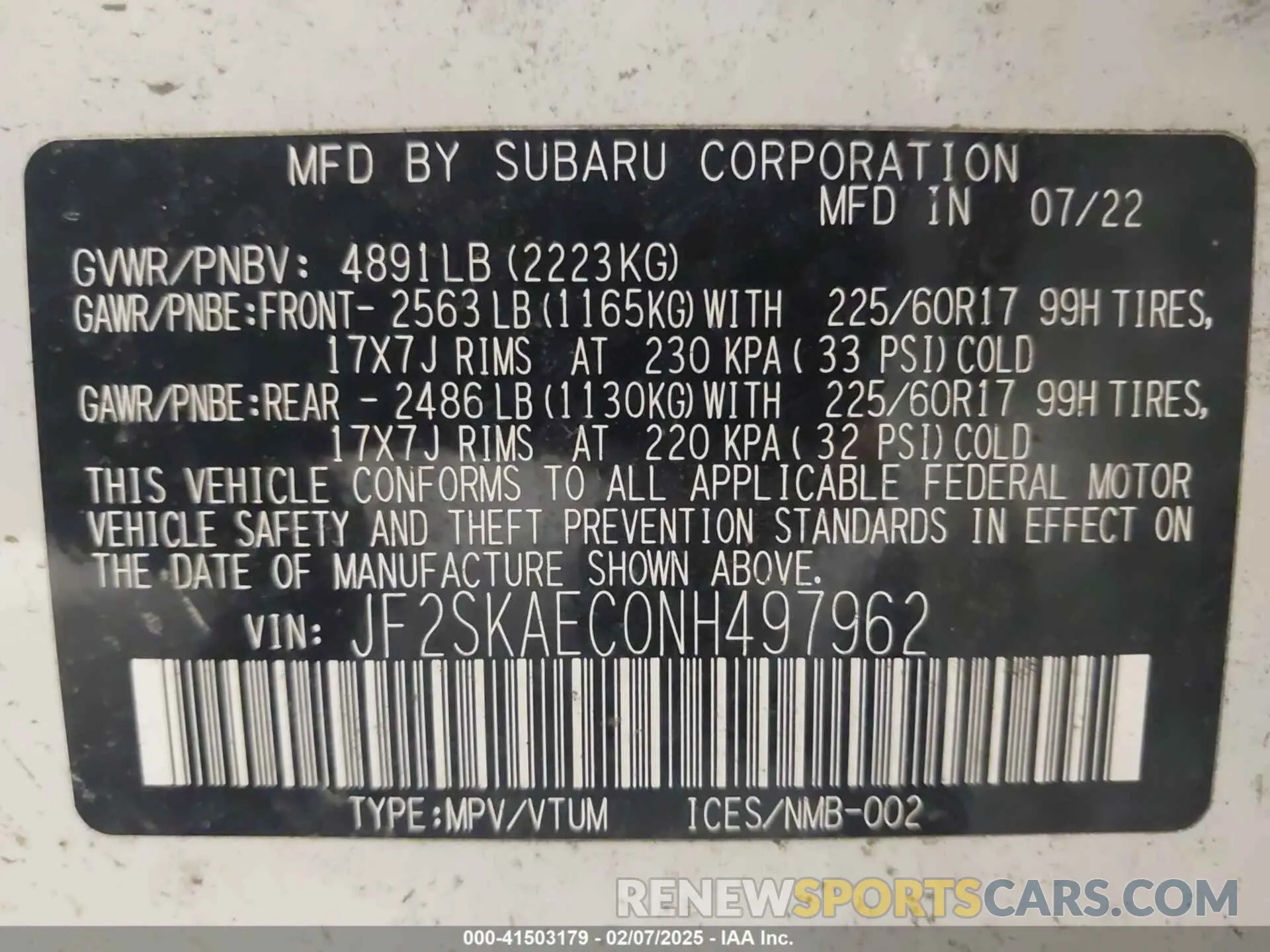 9 Photograph of a damaged car JF2SKAEC0NH497962 SUBARU FORESTER 2022
