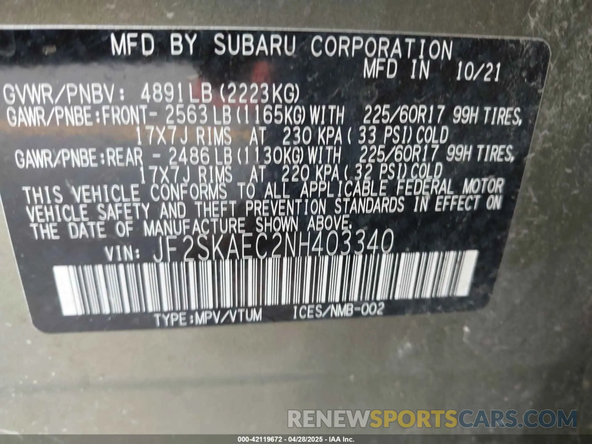 9 Photograph of a damaged car JF2SKAEC2NH403340 SUBARU FORESTER 2022