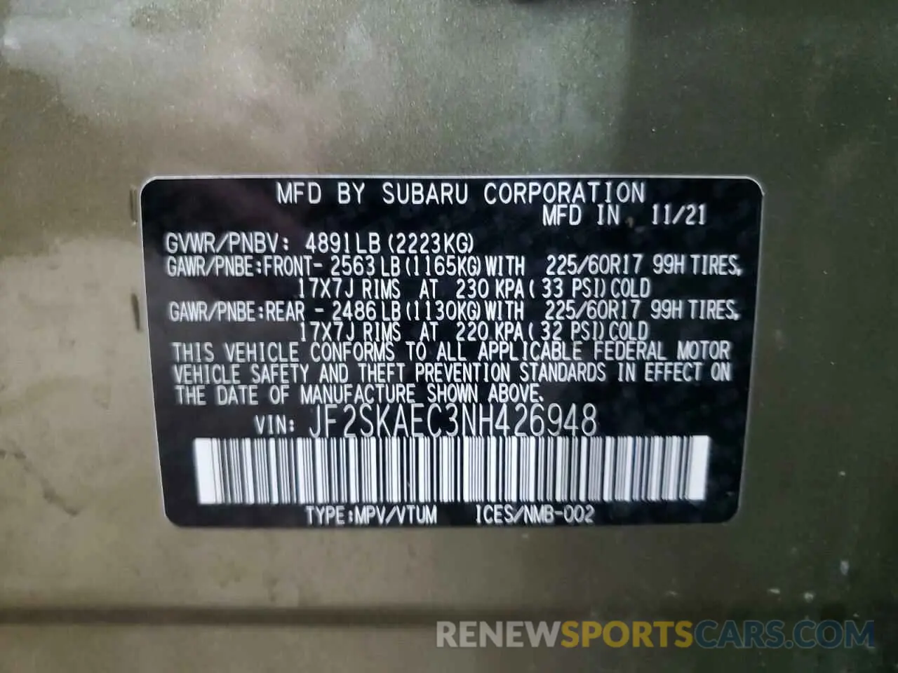 13 Photograph of a damaged car JF2SKAEC3NH426948 SUBARU FORESTER 2022