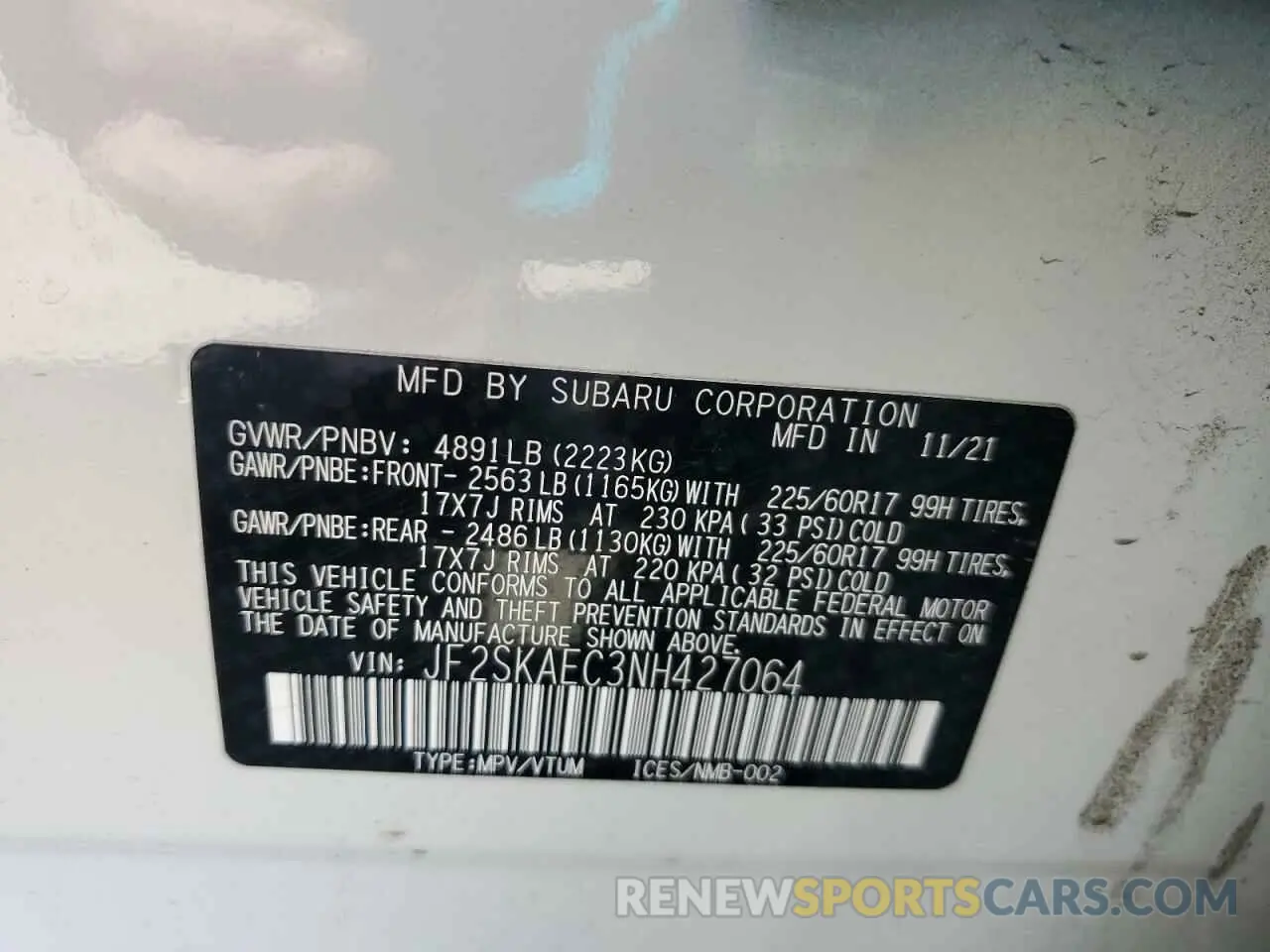 13 Photograph of a damaged car JF2SKAEC3NH427064 SUBARU FORESTER 2022