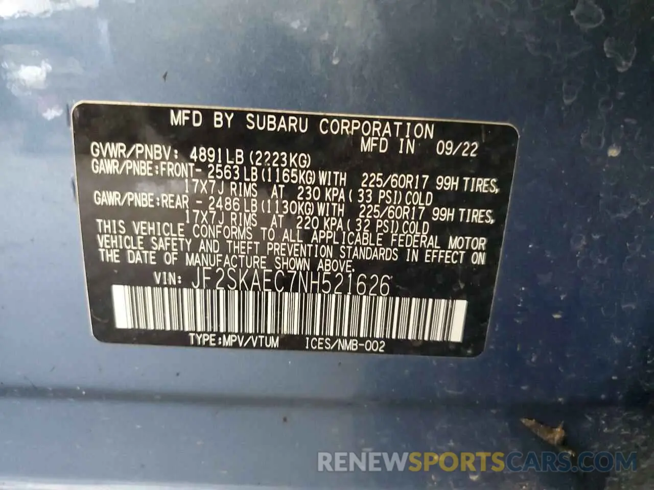 13 Photograph of a damaged car JF2SKAEC7NH521626 SUBARU FORESTER 2022