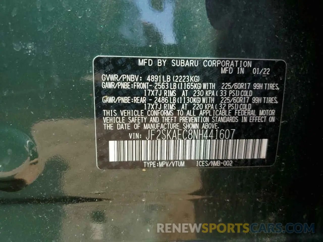 14 Photograph of a damaged car JF2SKAEC8NH441607 SUBARU FORESTER 2022