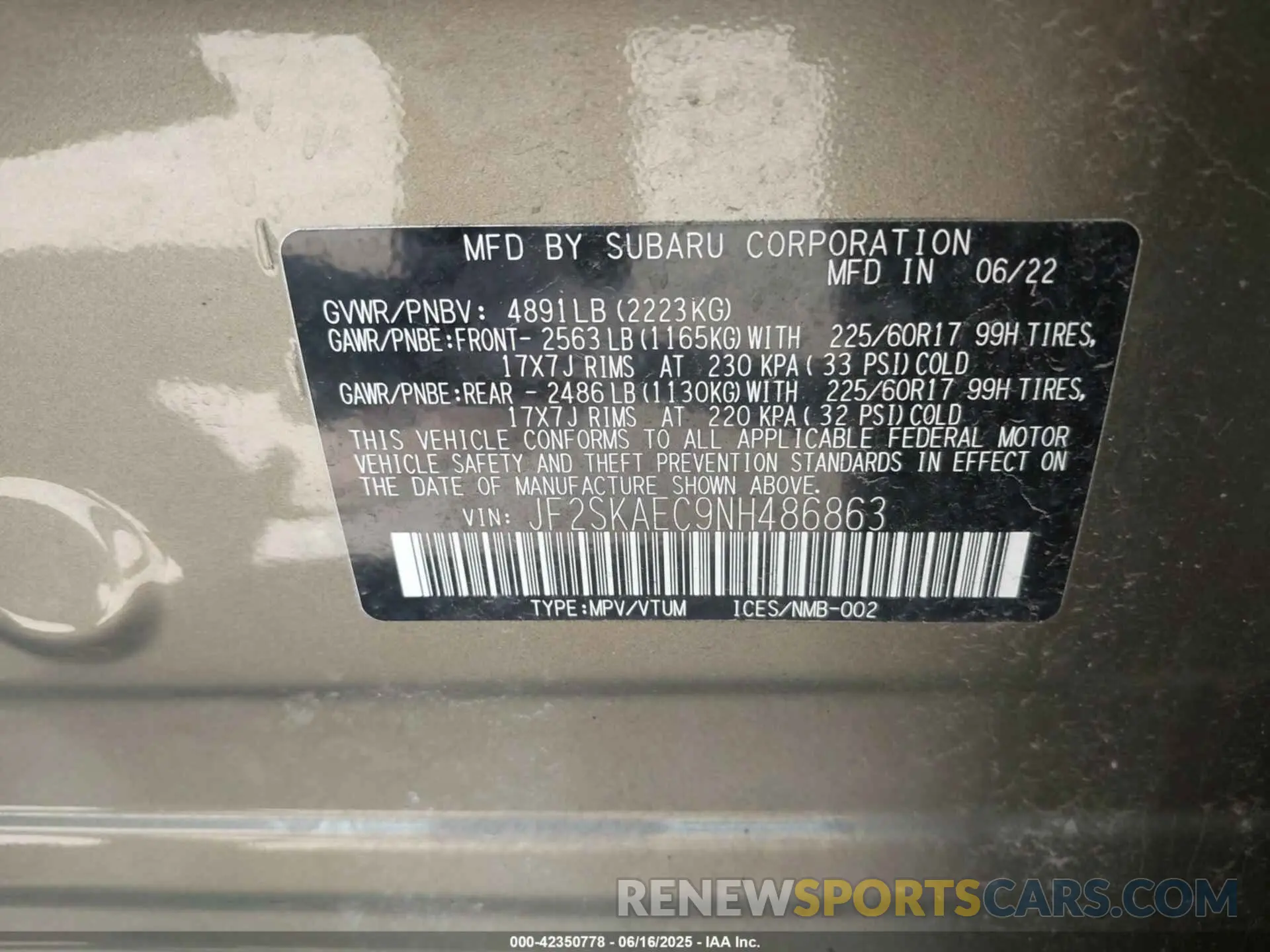 9 Photograph of a damaged car JF2SKAEC9NH486863 SUBARU FORESTER 2022