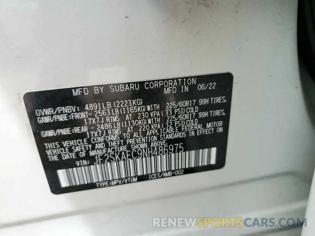 12 Photograph of a damaged car JF2SKAEC9NH486975 SUBARU FORESTER 2022