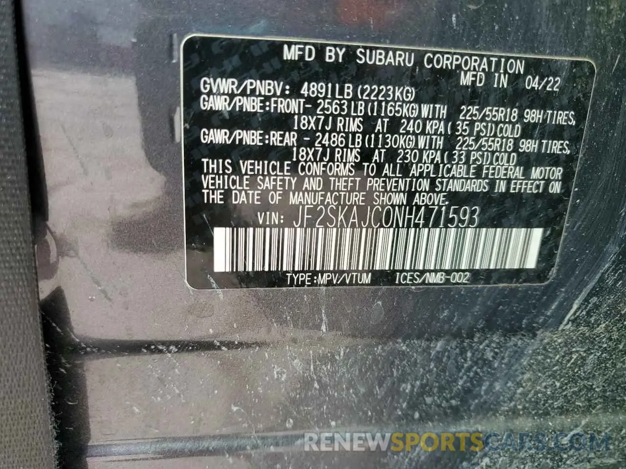 13 Photograph of a damaged car JF2SKAJC0NH471593 SUBARU FORESTER 2022