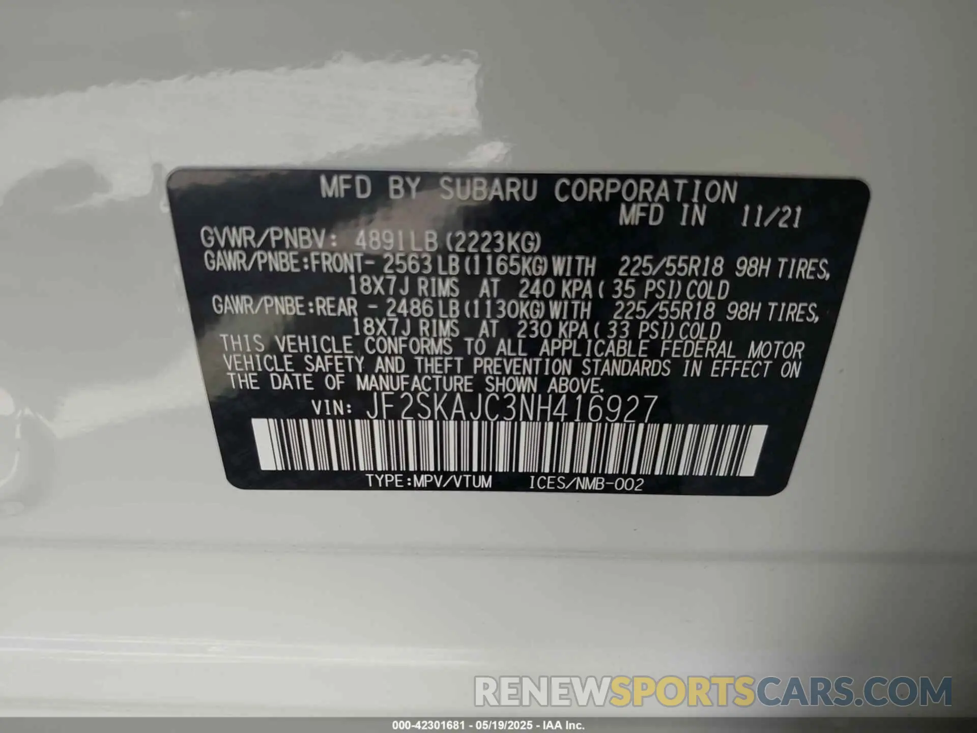 9 Photograph of a damaged car JF2SKAJC3NH416927 SUBARU FORESTER 2022