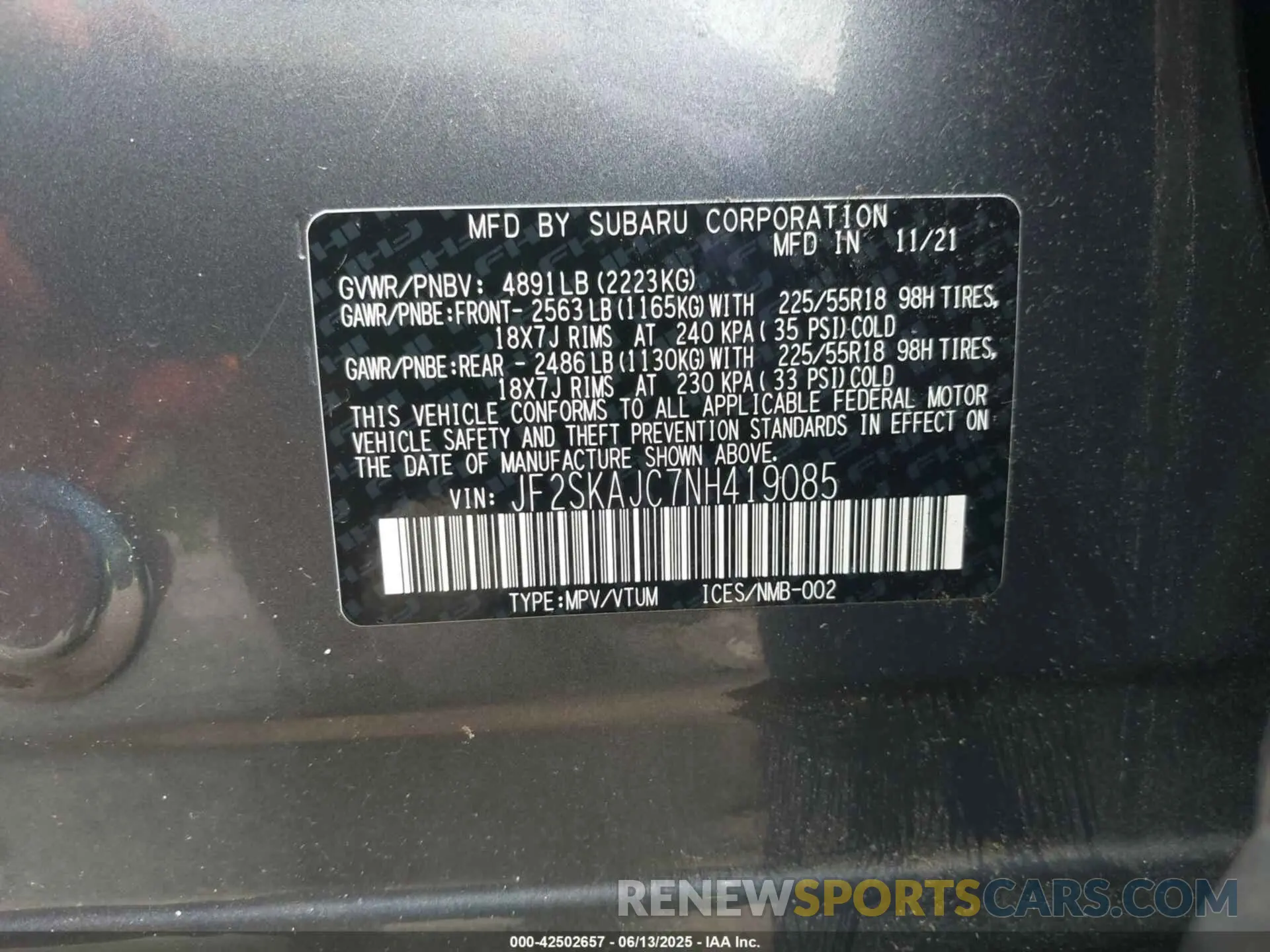 9 Photograph of a damaged car JF2SKAJC7NH419085 SUBARU FORESTER 2022