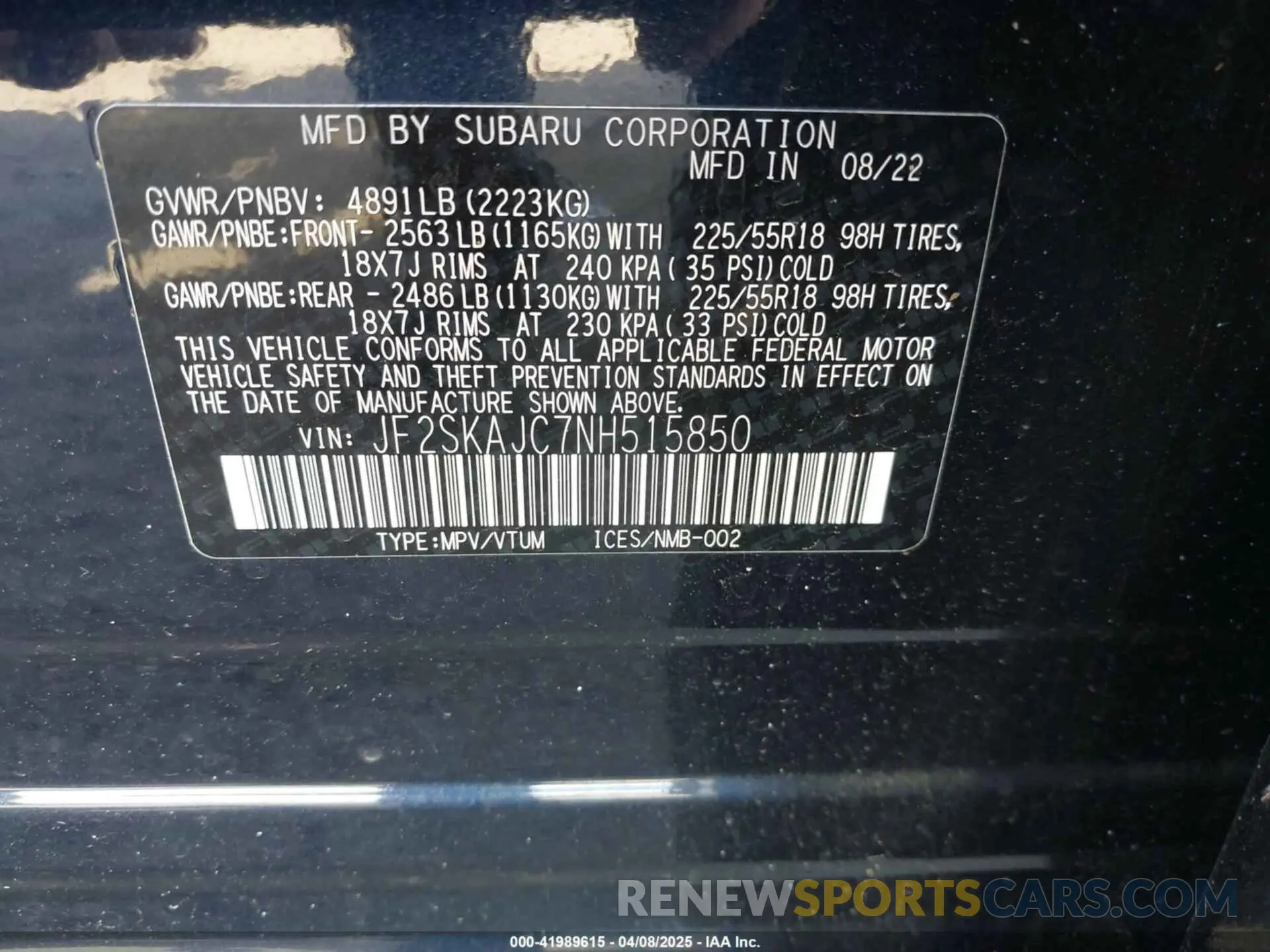 9 Photograph of a damaged car JF2SKAJC7NH515850 SUBARU FORESTER 2022