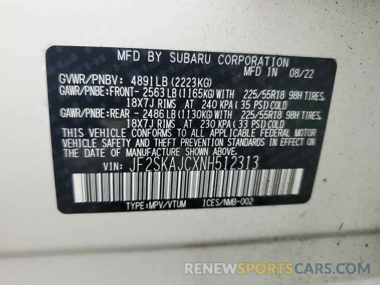 12 Photograph of a damaged car JF2SKAJCXNH512313 SUBARU FORESTER 2022