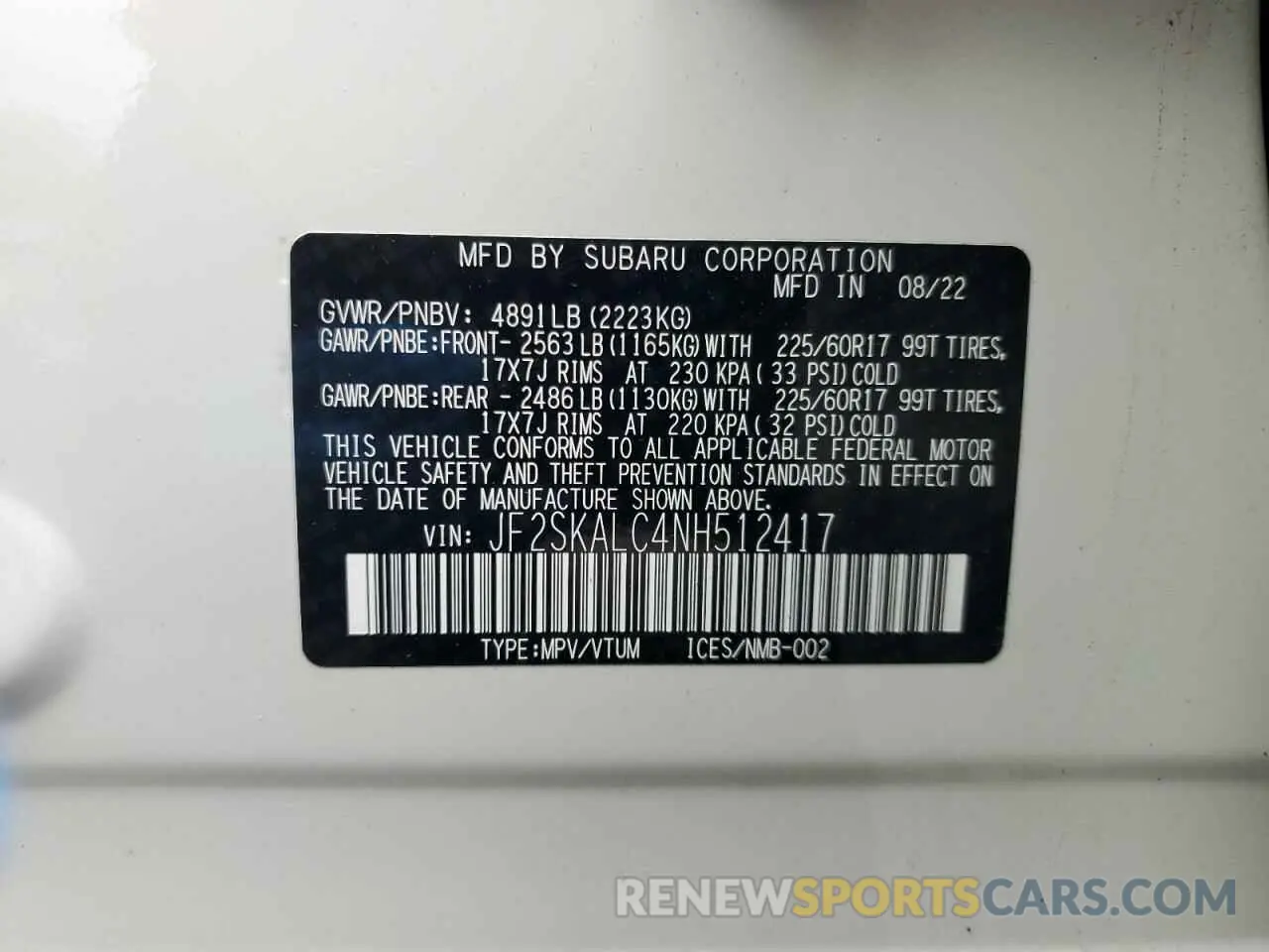 12 Photograph of a damaged car JF2SKALC4NH512417 SUBARU FORESTER 2022