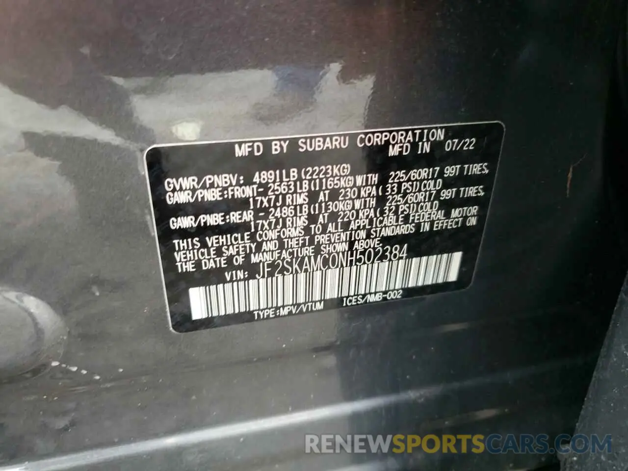 13 Photograph of a damaged car JF2SKAMC0NH502384 SUBARU FORESTER 2022