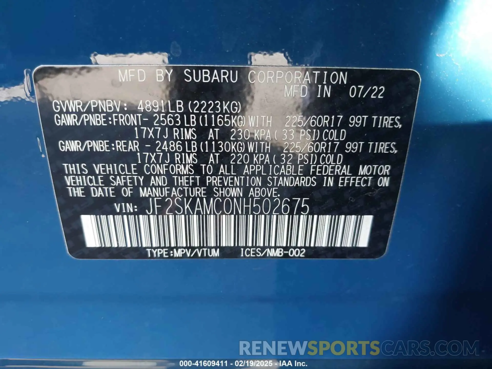 9 Photograph of a damaged car JF2SKAMC0NH502675 SUBARU FORESTER 2022