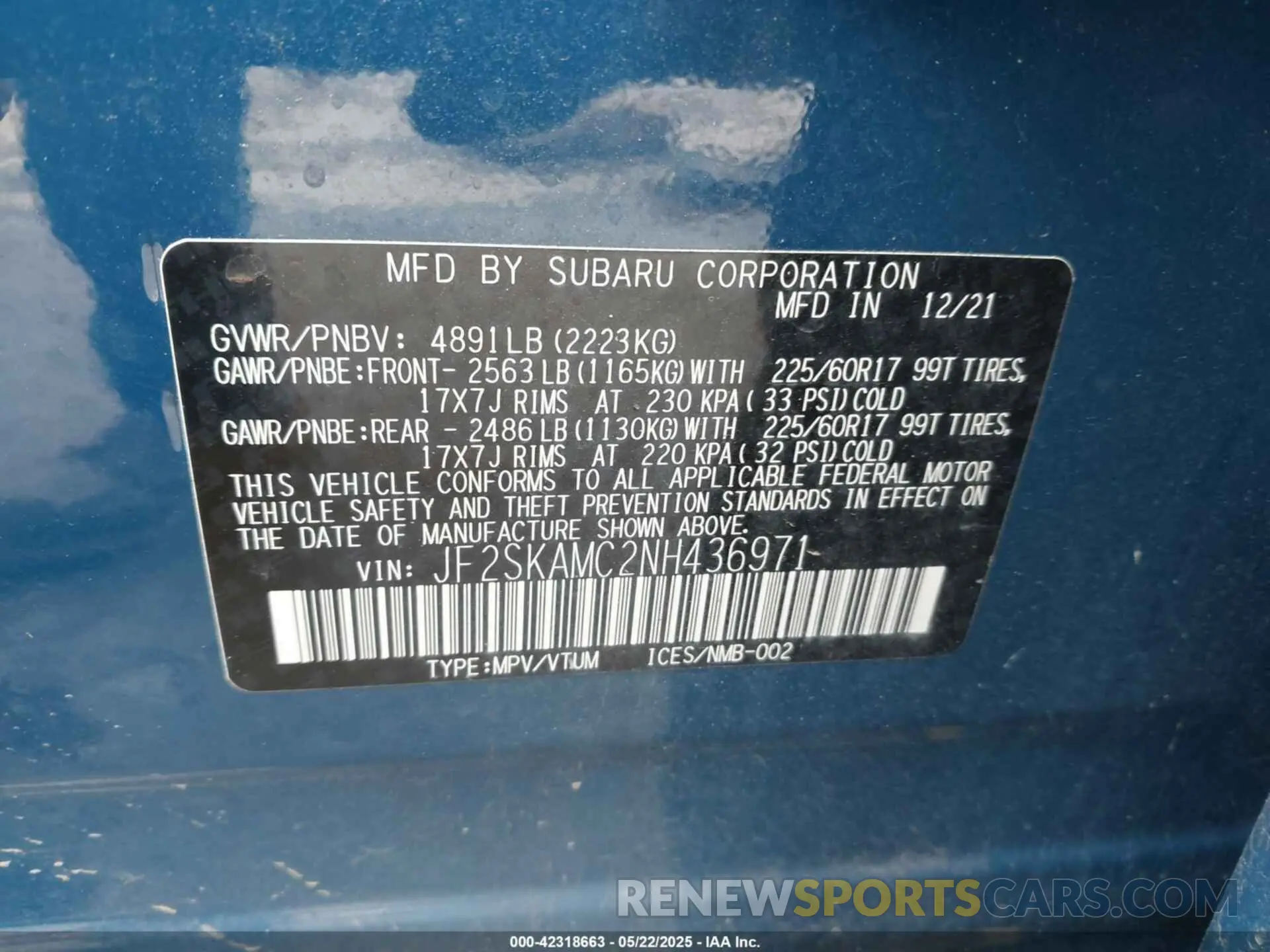9 Photograph of a damaged car JF2SKAMC2NH436971 SUBARU FORESTER 2022