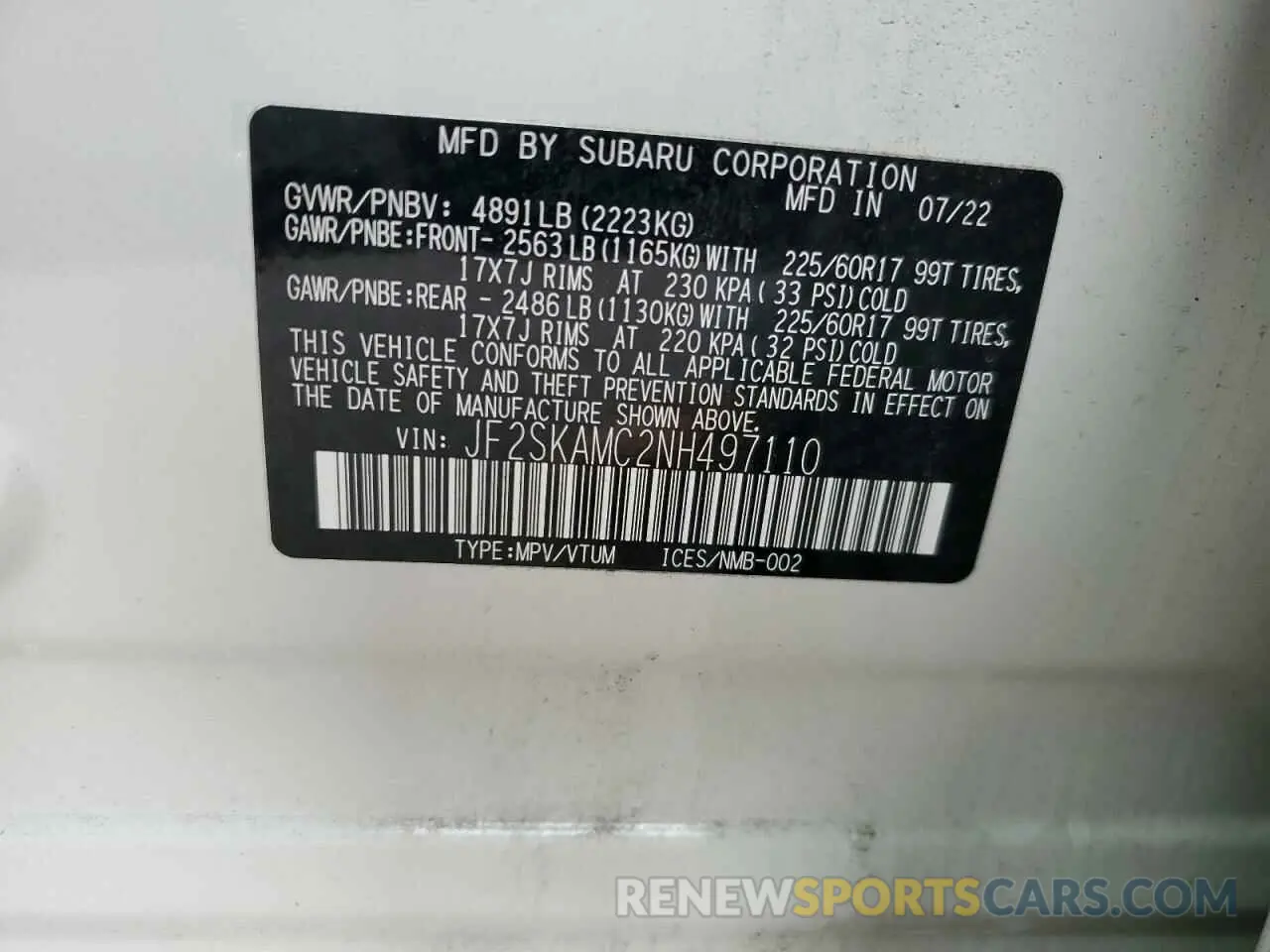 13 Photograph of a damaged car JF2SKAMC2NH497110 SUBARU FORESTER 2022