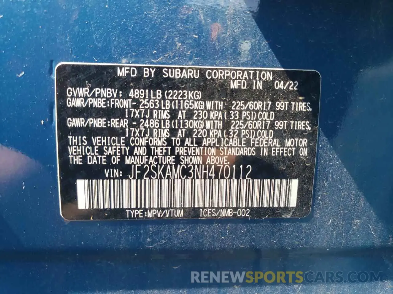 12 Photograph of a damaged car JF2SKAMC3NH470112 SUBARU FORESTER 2022