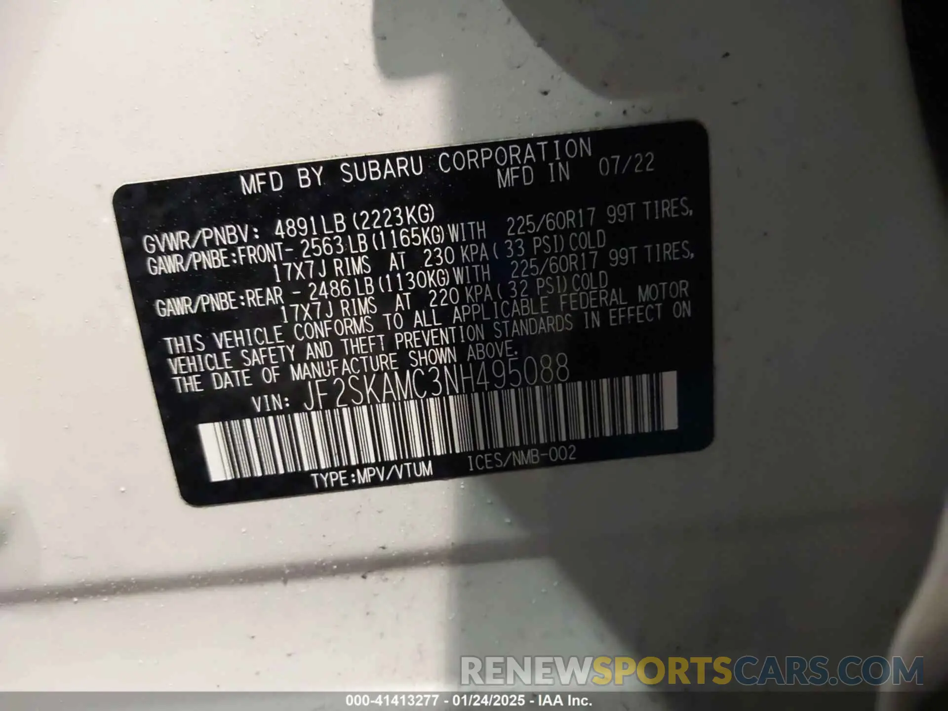 9 Photograph of a damaged car JF2SKAMC3NH495088 SUBARU FORESTER 2022