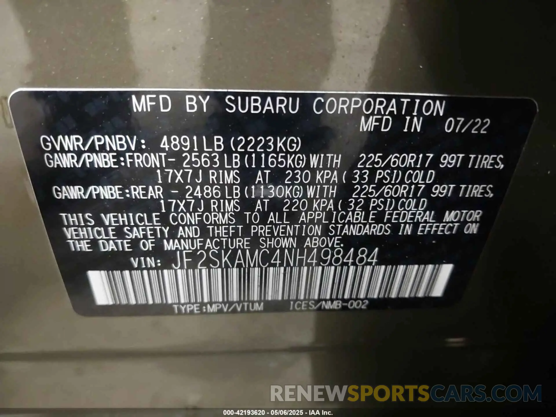 9 Photograph of a damaged car JF2SKAMC4NH498484 SUBARU FORESTER 2022