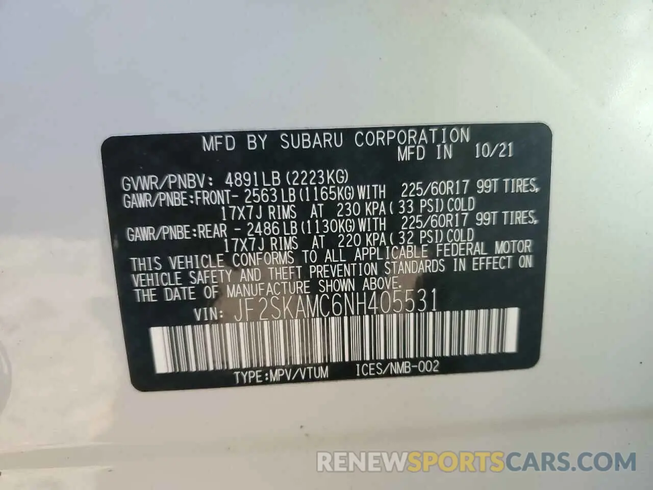 15 Photograph of a damaged car JF2SKAMC6NH405531 SUBARU FORESTER 2022