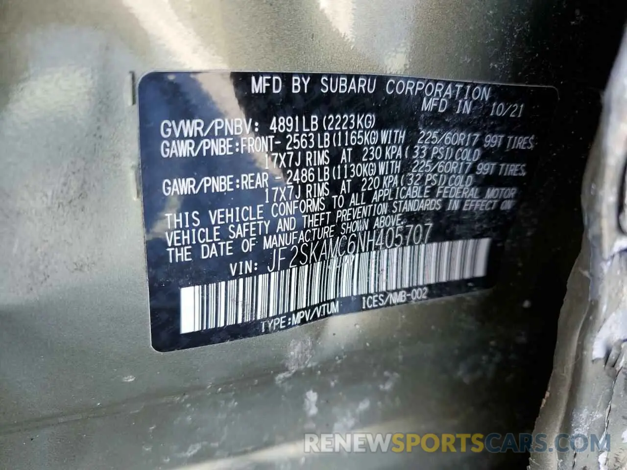 13 Photograph of a damaged car JF2SKAMC6NH405707 SUBARU FORESTER 2022