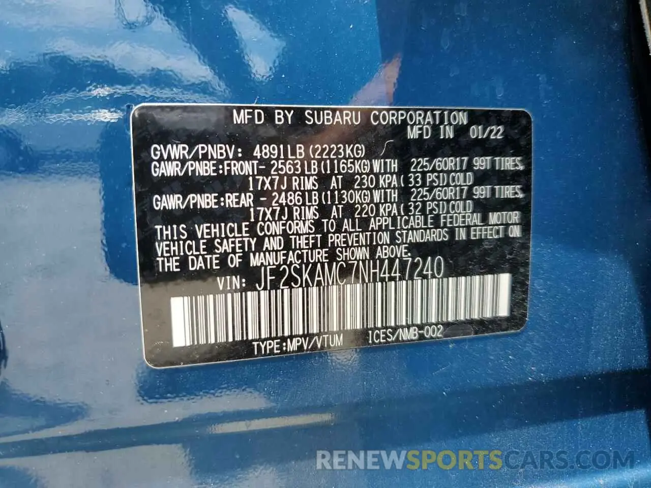 13 Photograph of a damaged car JF2SKAMC7NH447240 SUBARU FORESTER 2022