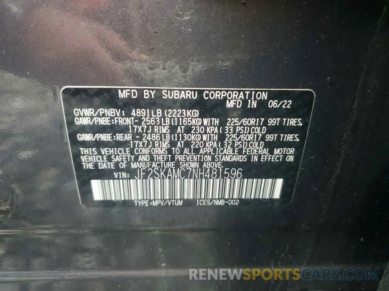 13 Photograph of a damaged car JF2SKAMC7NH481596 SUBARU FORESTER 2022