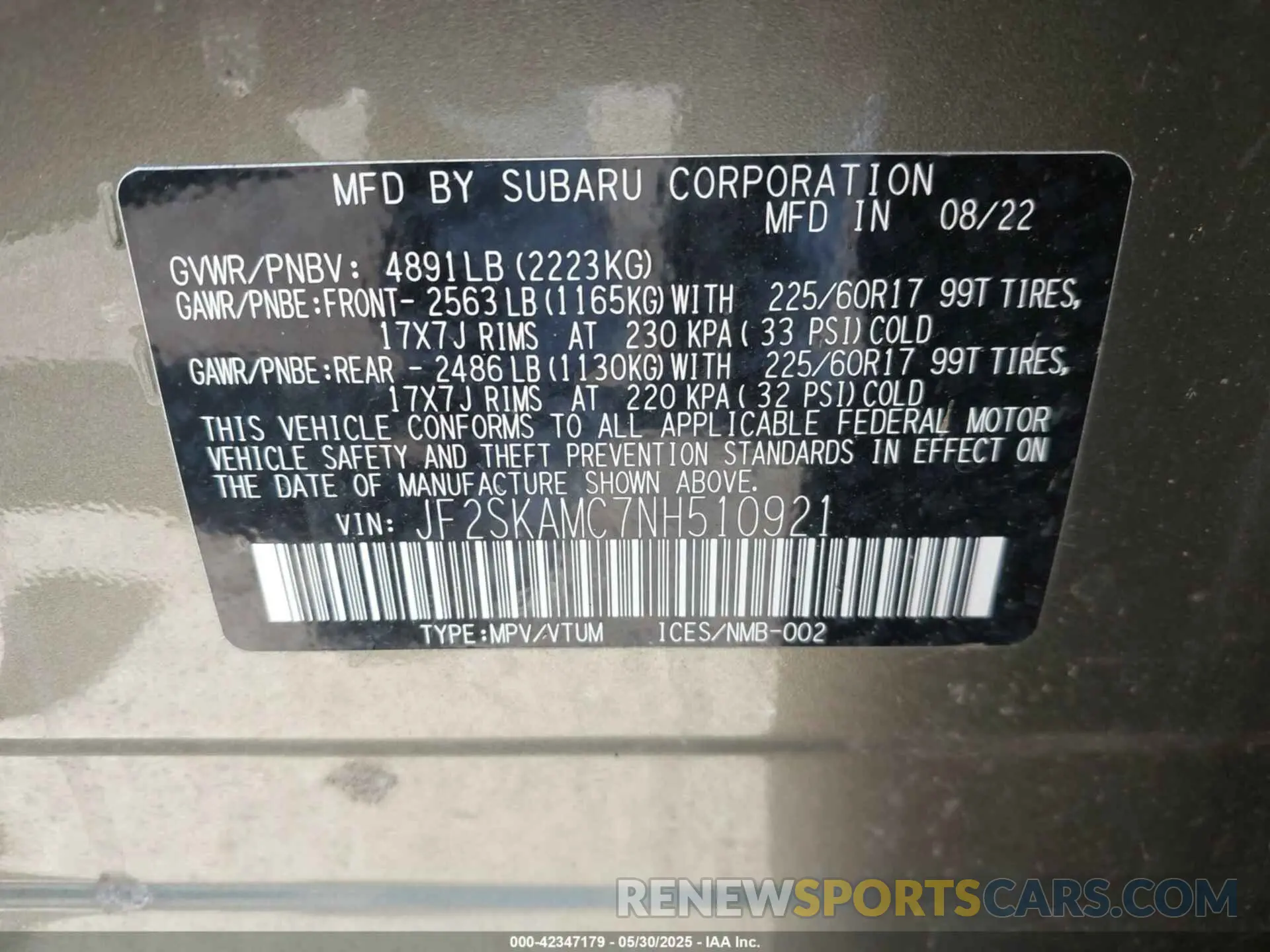 9 Photograph of a damaged car JF2SKAMC7NH510921 SUBARU FORESTER 2022