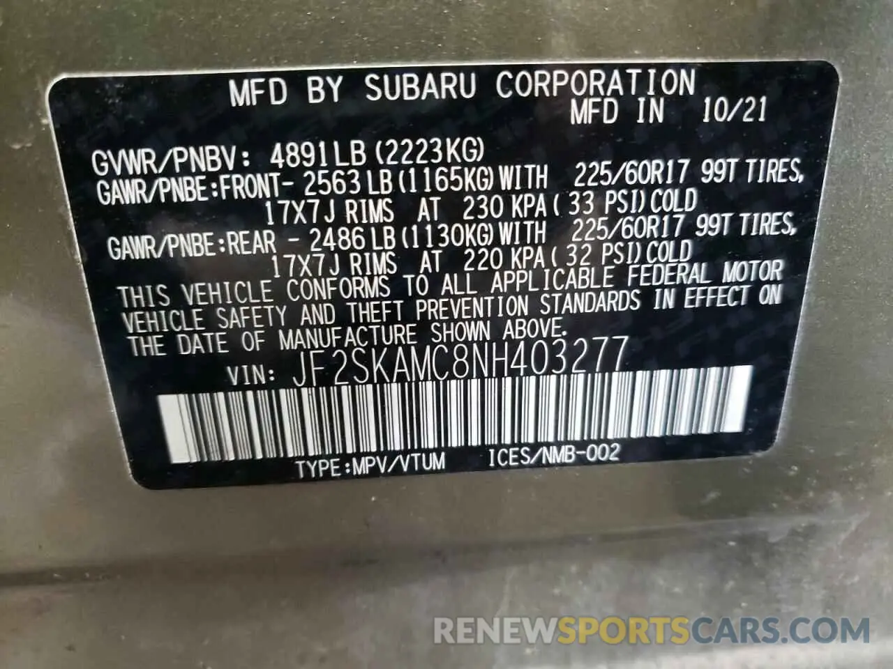 14 Photograph of a damaged car JF2SKAMC8NH403277 SUBARU FORESTER 2022
