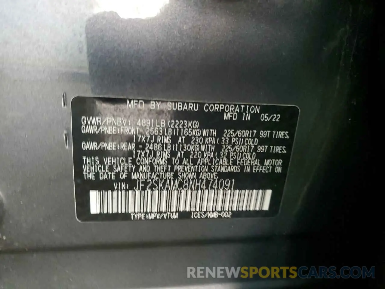 13 Photograph of a damaged car JF2SKAMC8NH474091 SUBARU FORESTER 2022
