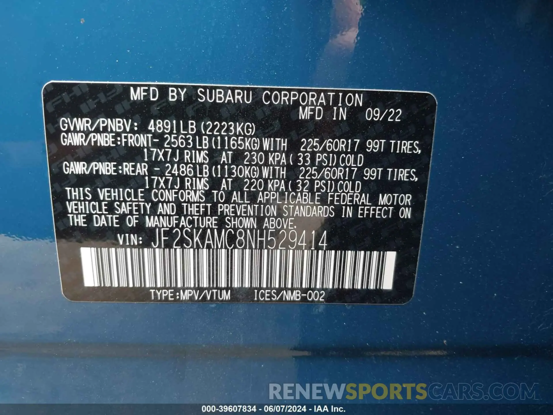 9 Photograph of a damaged car JF2SKAMC8NH529414 SUBARU FORESTER 2022