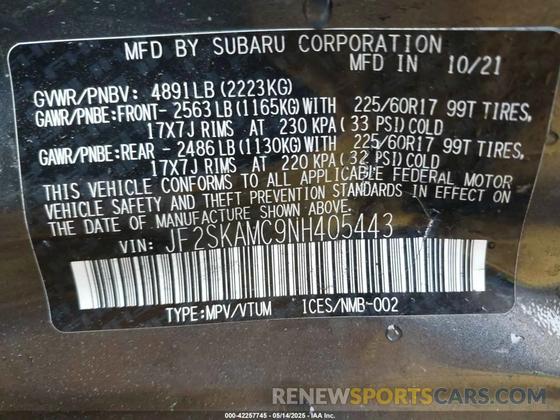9 Photograph of a damaged car JF2SKAMC9NH405443 SUBARU FORESTER 2022
