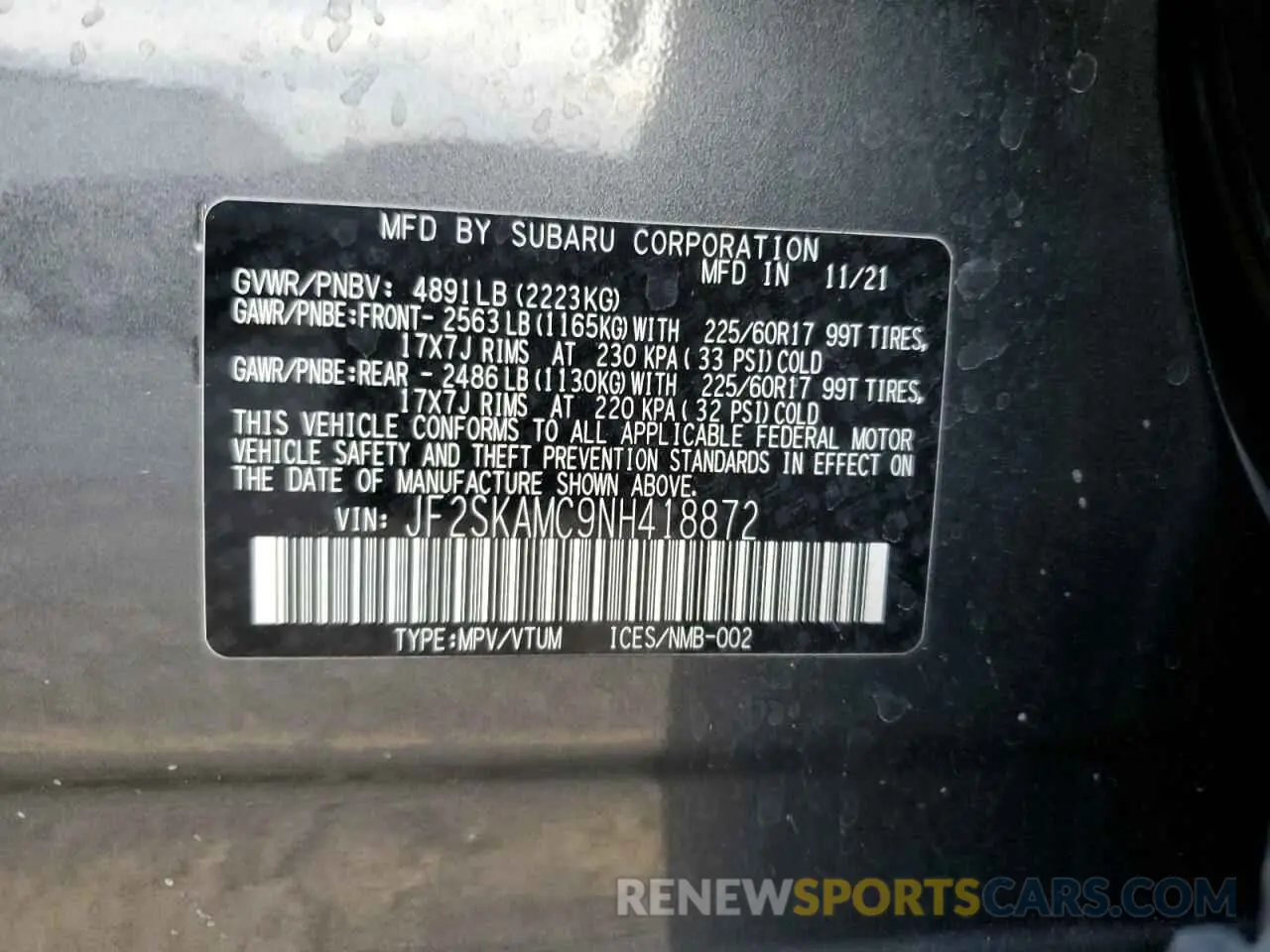 13 Photograph of a damaged car JF2SKAMC9NH418872 SUBARU FORESTER 2022