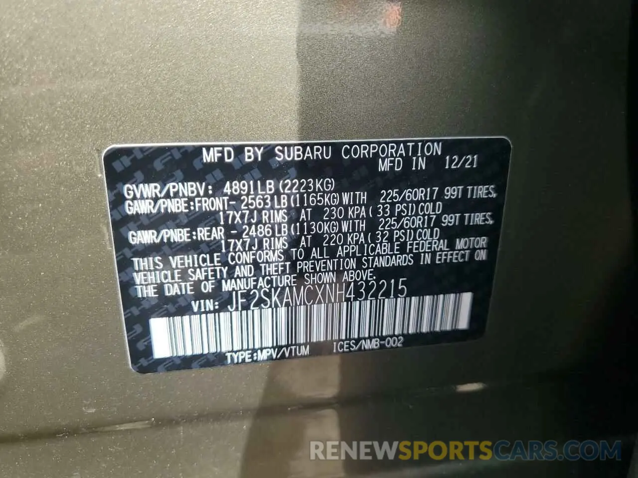 15 Photograph of a damaged car JF2SKAMCXNH432215 SUBARU FORESTER 2022