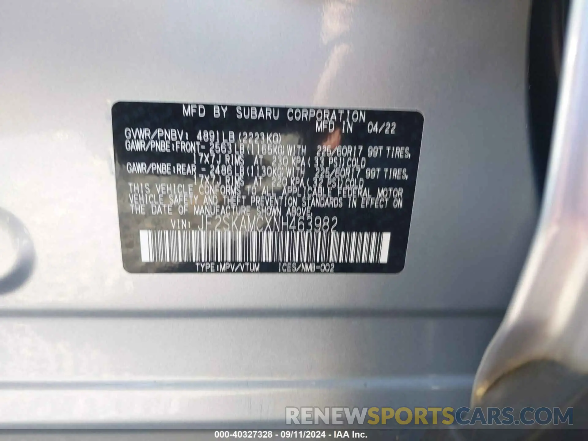 9 Photograph of a damaged car JF2SKAMCXNH463982 SUBARU FORESTER 2022