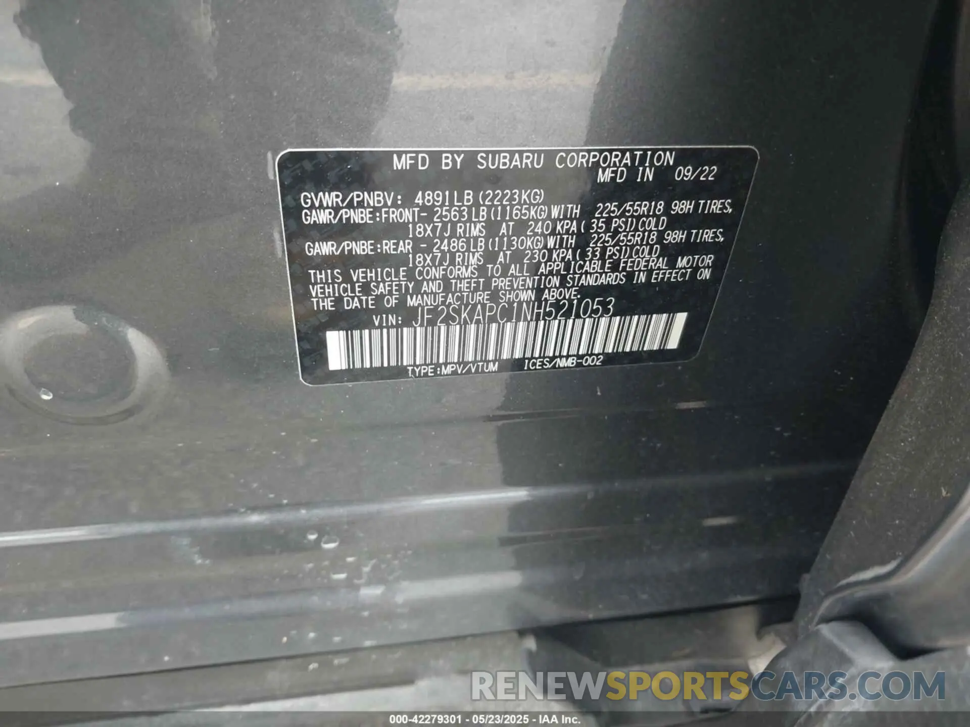 9 Photograph of a damaged car JF2SKAPC1NH521053 SUBARU FORESTER 2022