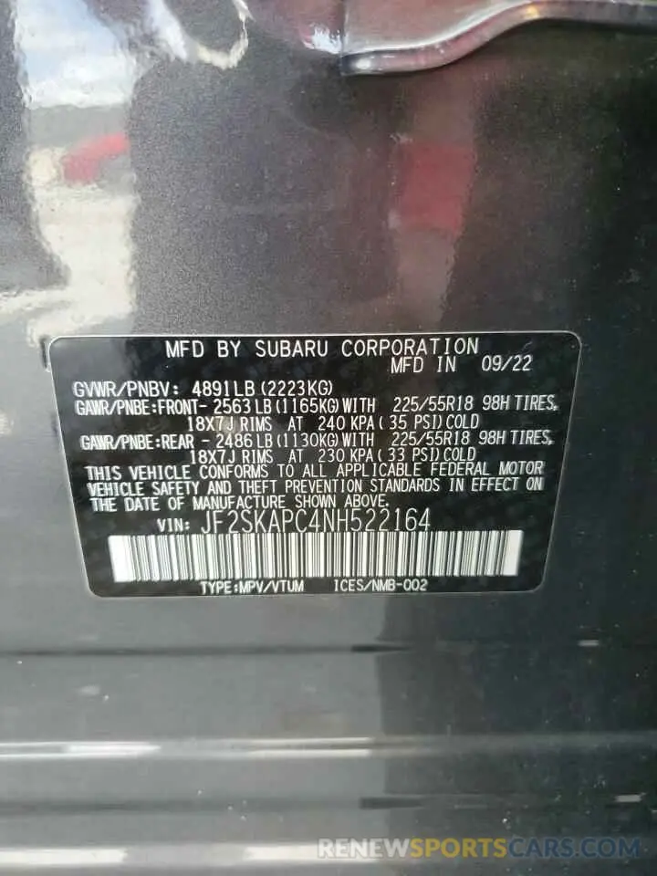 13 Photograph of a damaged car JF2SKAPC4NH522164 SUBARU FORESTER 2022