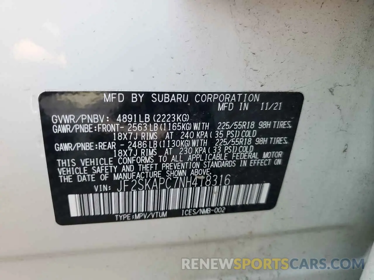 13 Photograph of a damaged car JF2SKAPC7NH418316 SUBARU FORESTER 2022